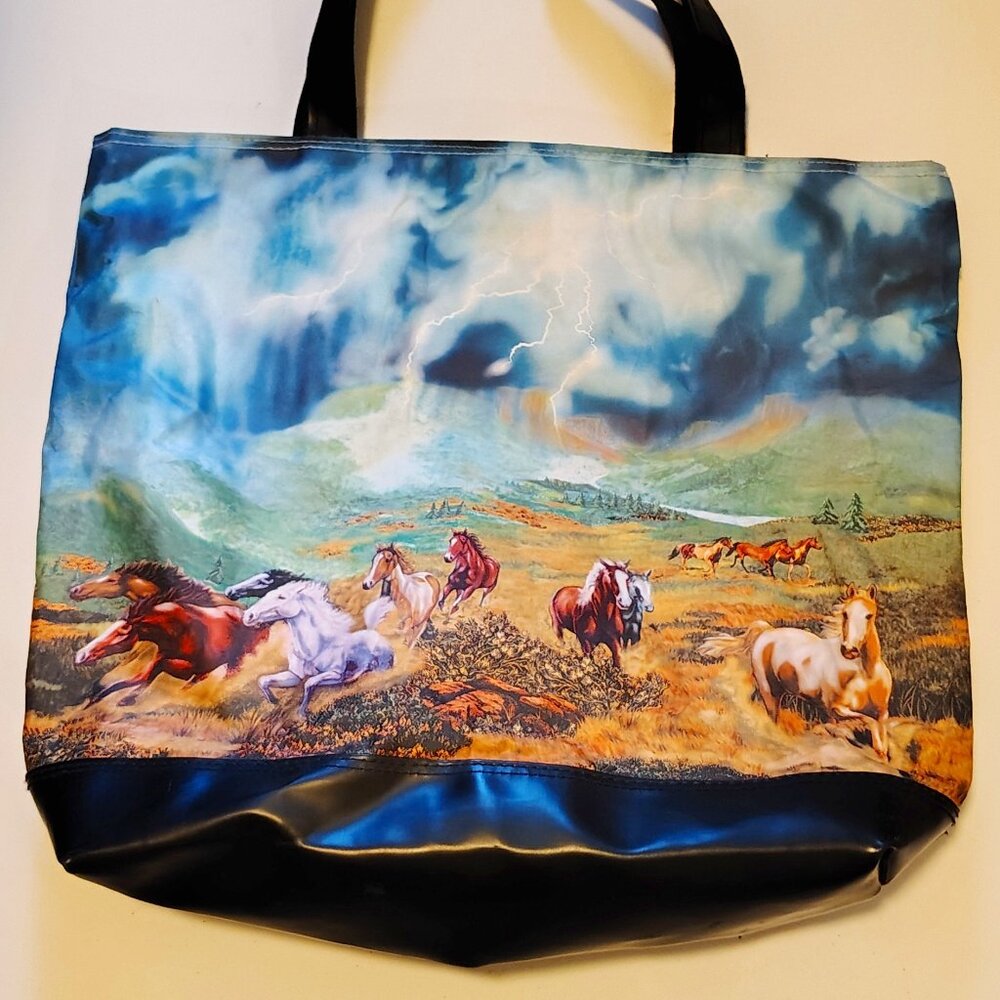 Jumbo Western Horse Tote Wild Running Scene Colorful Vinyl Shaw Creations